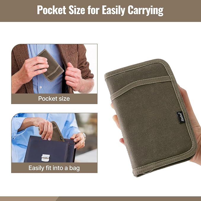 Journal Cover for Field Notes & Moleskine Cahier 3.5 x 5.5, Waxed Canvas Notebook Planner Sketchbook Cover with Zipper Pen Holder (Olive)