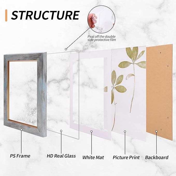 Fixwal 4x6 Picture Frame Set of 5, Vintage Photo Frame, Rustic Retro Picture Frame with Tempered Glass, Decorative Art on Walls and Tabletop Placement