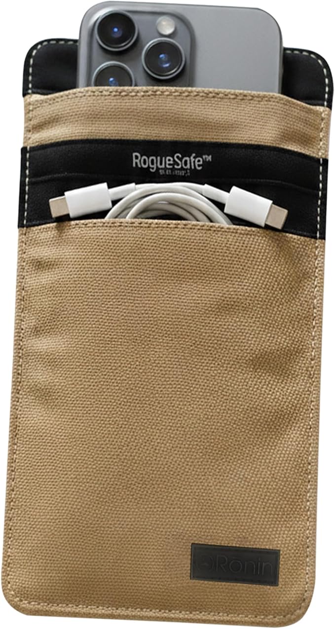 Rōnin RogueSafe™ Faraday Bag for Phone – Faraday Pouch for Phone, Blocks Cellular, Wi-Fi, GPS, Bluetooth & RFID Signals, EMP Shielded Privacy Cage with Magnetic Closure, Stylish & Durable, Sand
