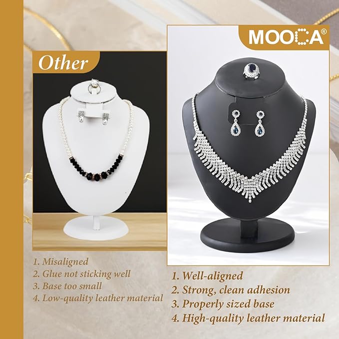 MOOCA 3 Pcs Set Black PU Faux Leather Combination Display Jewelry Stand Bust for Necklaces, Earrings, Rings, Jewelry Display For Vendors