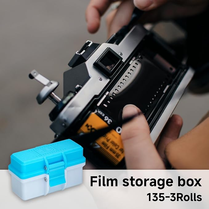 Kcmssertkir Film Box/135 Film Case -for 3 Rolls of 35mm Films ，to Sort & Enjoy & Safeguard Film, 3D printing technology（Blue）