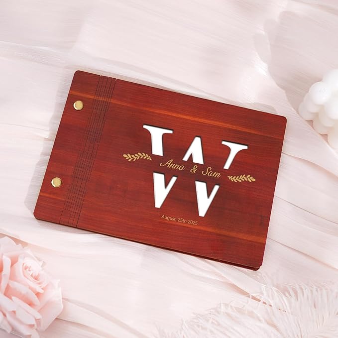 Personalized Wooden Wedding Photo Albums, Hollow Letter Custom Wedding Scrapbook Album, Anniversary Photo Album Retro Photo Book, Couples Scrapbook Perfect Keepsake Gifts