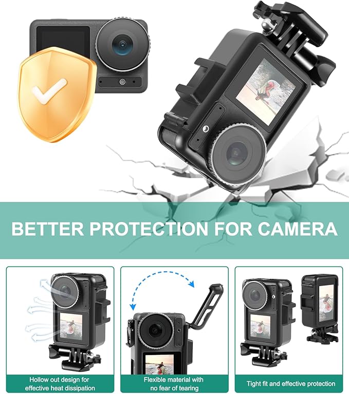 PULUZ Frame Case for DJI Osmo Action 5 Pro / 4/3, DJI Action 3 Camera Accessories, Vertical Protective Case with Movable Base and Short Screw for Video Light Microphone