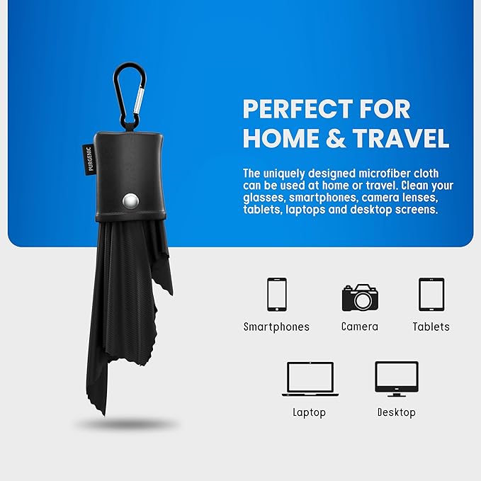 Microfiber Cloth & Glasses Wipes (1 Pack) Lens & Glasses Cleaning Cloth - Eyeglass Cleaner - Camera Lenses & Gadget Delicate Screens - Black