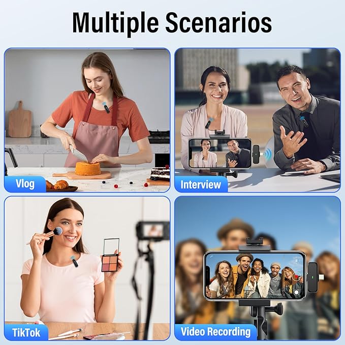 3 in 1 Wireless Lavalier Microphone for Android/Tablets/PC Intelligent Noise Cancelling with Charging Case Dual Microphones 20 H Battery Life, Mini Microphone for Video Recording Podcast-Black