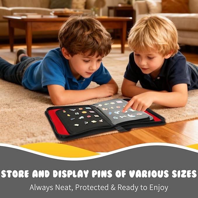 Enamel Pin Display Book, 6-Page Pin Trading Book, Portable Pin Bag and Pin Board (PU Black)