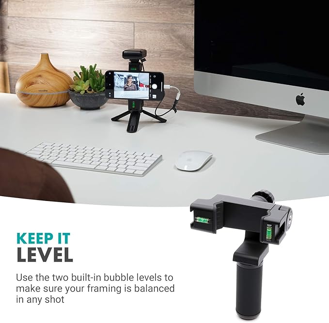 Movo PR-3 Rotating Smartphone Grip Handle Rig with Vertical and Horizonal Positions, Wrist Strap, Tripod Mount, Cold Shoe Mount for Lights and Microphones - for iPhone, Samsung, Google, Android Phones