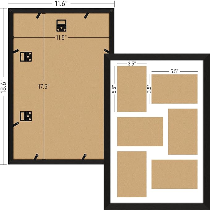 4x6 Picture Frame Collage 6 Openings, Multi Photo Collage Frame 11.5x17.5 Gallery Wall Decor Wooden, Black Frame with White Mat, Wood