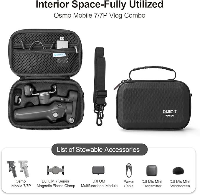 Skyreat Osmo Mobile 7P Case,PU Leather Portable Storage OM 7P / OM 8 Case Shoulder Bag for DJI Osmo 8/7 Smartphone Gimbal Stabilizer Accessories