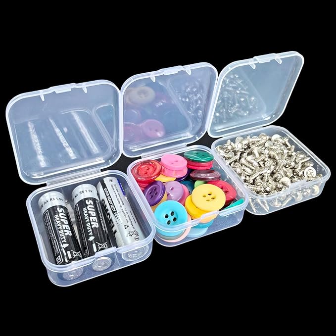 Goodma 100 Pieces Square Empty Mini Clear Plastic Organizer Storage Box Containers with Hinged Lids for Small Items and Other Craft Projects (2.16 x 2.16 x 0.79 inch)