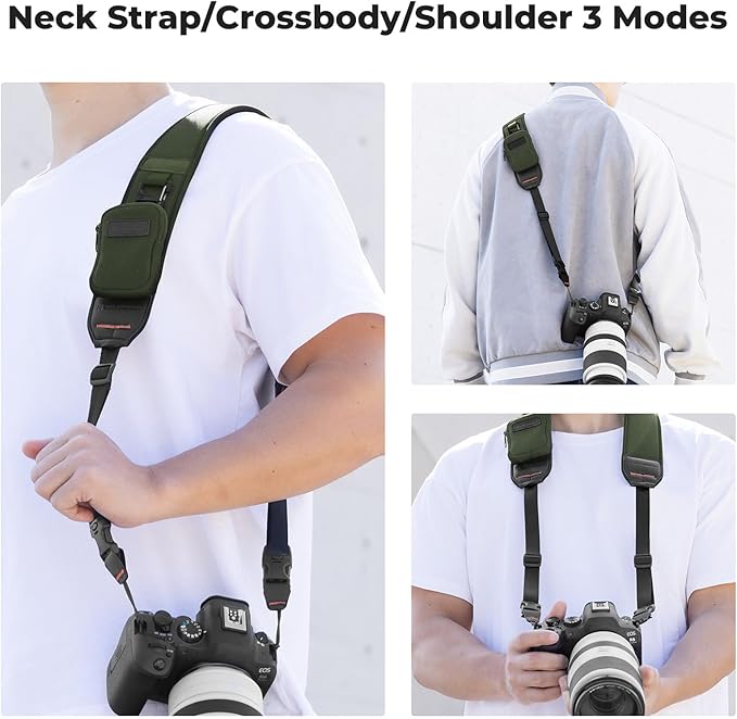 K&F Concept Camera Neck Strap for Photographers, Soft Neoprene Adjustable Shoulder Belt with Zipped Pockets