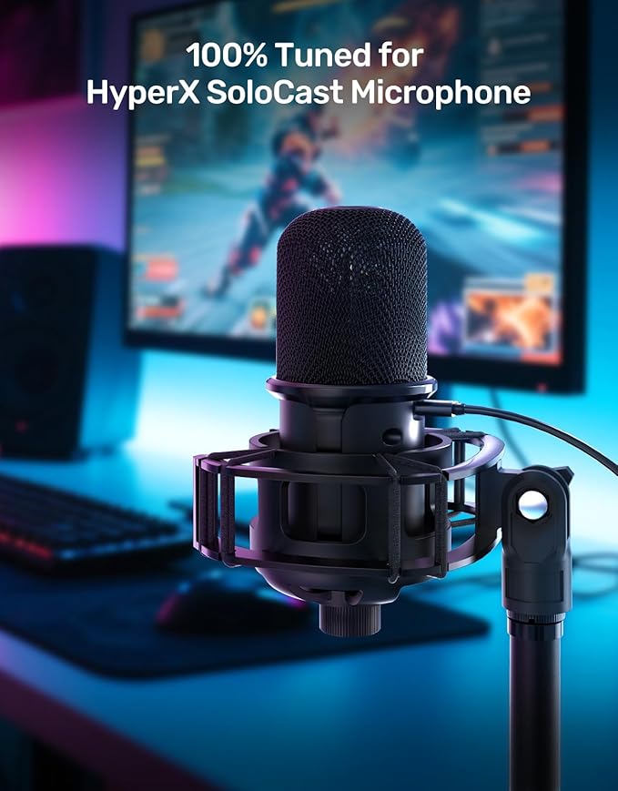 Custom Built for SoloCast Shock Mount with pop filter, 2026 Upgrade Anti-Vibration Suspension Elastic Shock Mount Holder Clip Mics Stand with Screw Adapter Compatible with Hyperx SoloCast Microphone