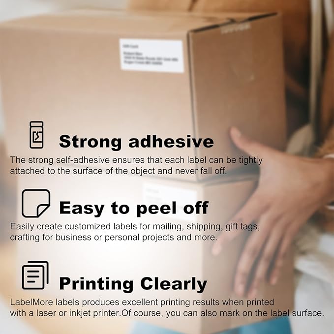 LabelMore 1000 2" x 4" Shipping Address Labels, Inkjet & Laser Compatible, Permanent Adhesive, 100 Sheets (10 Labels Each)