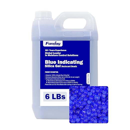 6LBS Fonday Blue Indicating Silica Gel Beads Desiccant Moisture Indicating Blue to Pink Reusable Industry Standard Bead Size 3 to 5mm