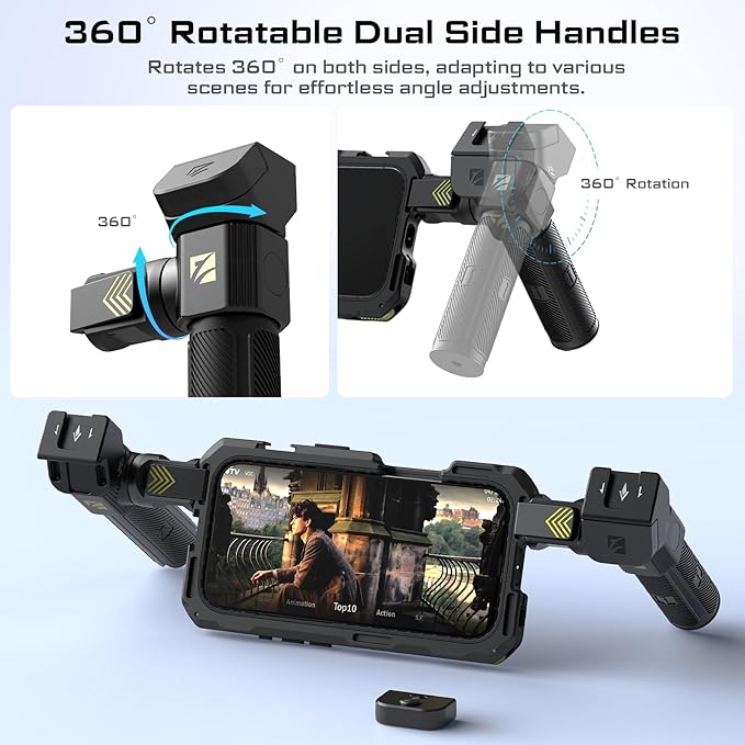 Freewell Genius Rig Cage for iPhone 16 Pro Max - Tool-Free Setup, Multifunctional Tripod and Monopod Handles, Bluetooth Remote