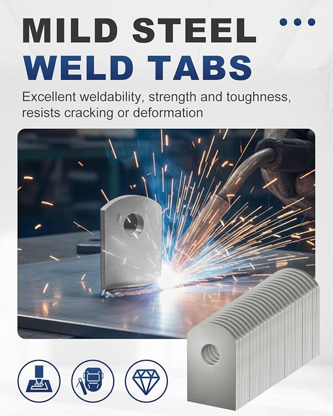 50 Pcs Weld on Tabs, Universal Shock Mount Flat Tab Bracket 1" W, 1 1/2" H, 3/8" Hole, 1/8" Thickness, Mild Steel Weld on Shock Mounts for Easy Welding