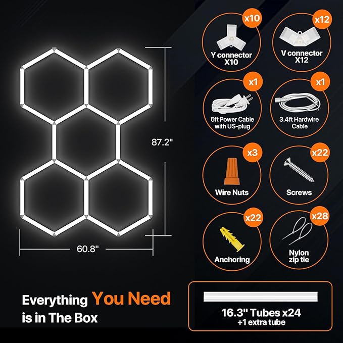 Hexagon Garage Lights: 168W 5 Grids Hexagon Led Lights, 6500K Ultra Bright Hex Light, Honeycomb Light for Garage, Shop, Basement, Barber, Homegym