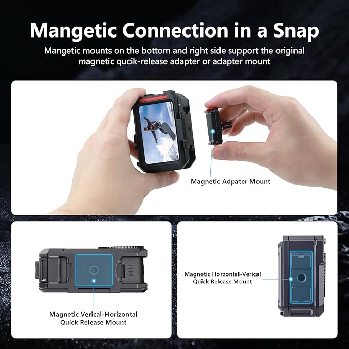 Aluminum Alloy Camera Cage Compatible with DJI Osmo Action 6 Camera Accessories, Protective Cage Expansion Frame Case with Cold Shoe Mount | 1/4" Screw Adapter for Tripod, Selfie Stick