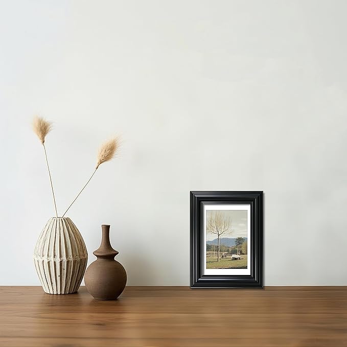 VIOLABBEY 4x6 Picture Frame Black, Vintage Photo Frames, Fits Pictures 3.5x5 with Mat or 4 x 6 without Mat, Display for Tabletop and Wall