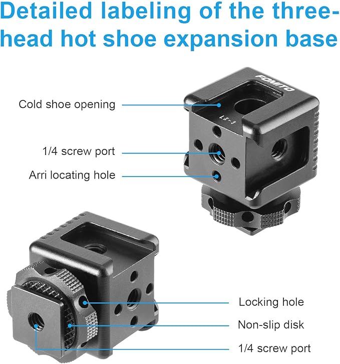 Fomito LX-3 3-Head Cold Shoe Mount with 1/4"-20 Thread for Camera Cage Flash LED Monitor Microphone etc