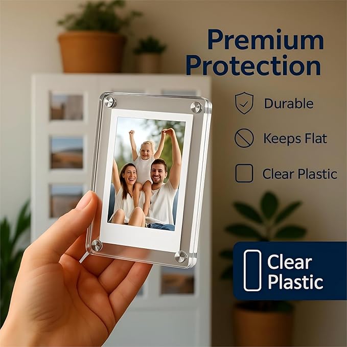 Natuvee Acrylic Magnetic Picture Frames, 15 Pack 2.36" x 3.54" Ultra Clear Wall Photo Fridges Frames for Refrigerator, Mini Magnet Fridge Picture Protection Frame for Instax Mini, Polaroid (15 Pack)