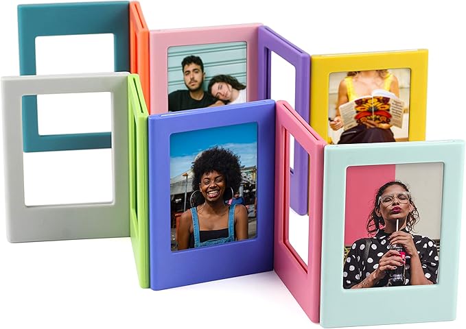 TARASEEL Magnetic Mini Photo Frame with Clear Protective Cover for Polaroid Fujifilm Instax Mini 7s 8 9 11 12 25 50s 70 90 EVO, NONS SL42 SL645 for Office Cabinet Fridge, Pack of 12. (12 Colors)