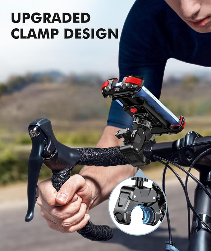 Motorcycle Phone Mount [Secure Grip][Anti-Drop], Upgrade Bike Phone Holder [1s Stable Lock], 360° Rotatable Phone Holder for Mountain Bike/ATV/Scooter, Fits for iPhone/Samsung 4.7-6.7"