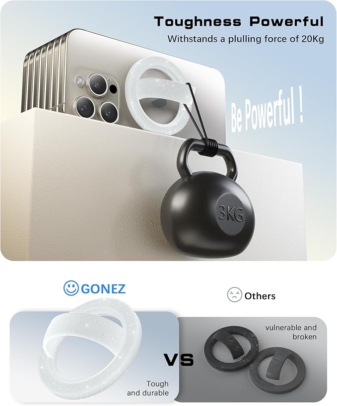 GONEZ Magnetic Phone Grip Compatible with MagSafe, Removable Silicone Loop Grip, Phone Ring Holder for Back of Phone for iPhone 17/16/15/14/13/12 Series, Glitter White