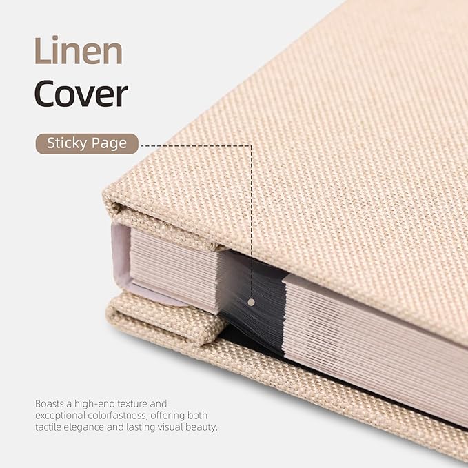 Vienrose Large Photo Album Self Adhesive for 4x6 5x7 8x10 Pictures Scrapbook Album DIY Scrap Book 40 Sticky Pages with A Metallic Pen Beige