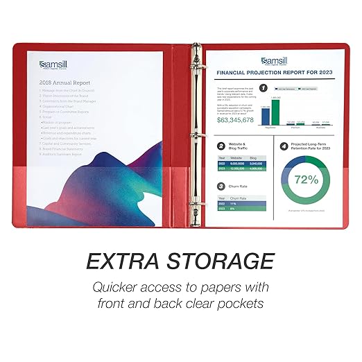 Samsill Durable 0.5 Inch Binder, Made in USA, D Ring Binder, FSC 100% Recycled Chipboard, Red, 4 Pack