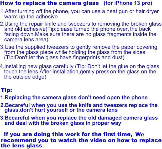 3pcs OEM Rear Camera Glass Lens Replacement for iPhone 13 Pro Max and for iPhone 13 Pro with Adhesive Preinstalled and Repair Tools Kit (for 13 Pro / 13 Pro Max)