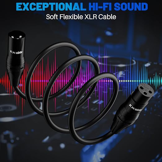 XLR Microphone Cable 50 Feet, 3 Pin Shielded Balanced Male to Female Mic Cord, Zinc Alloy Shells, OFC, Heavy-Duty Patch Cable for Amplifier, Speaker, Mixer with 5 Cable Ties