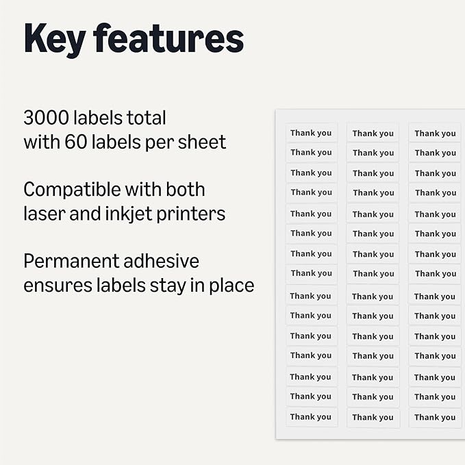 Amazon Basics Printable Address Labels, White, 2/3" x 1-3/4", 3000 Blank Mailing Labels