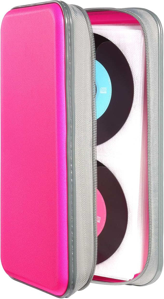 CD Case Holder,UENTIP 96 Capacity DVD Case Hard Plastic Case Holder CD Organizer Wallet Protective DVD Storage (96, Pink)