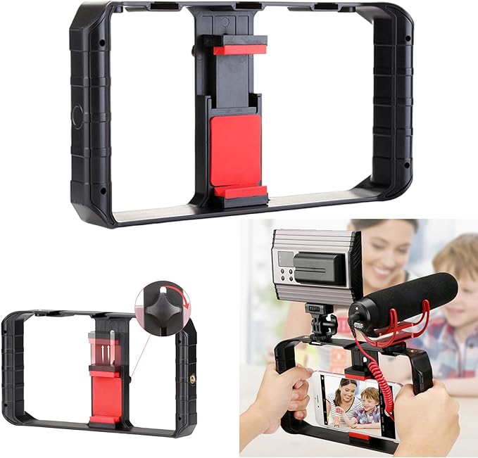 Multi Smartphone Video Stabilizers with 3 Shoe Mounts for Professional Content Creation Two Handle Grip