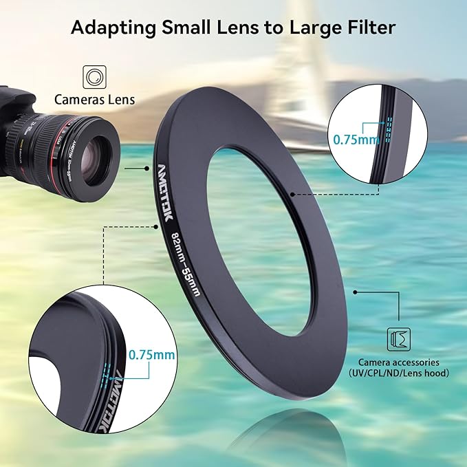 82mm Lens to 55mm Camera Lens Adapter,82mm to 55mm Filter Step-Down Ring Adapter Ring,Compatible All 55mm Filter Accessory