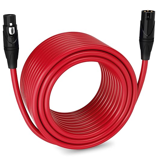LyxPro 100 Feet XLR Microphone Cable Balanced Male to Female 3 Pin Mic Cord for Powered Speakers Audio Interface Professional Pro Audio Performance and Recording Devices - Red