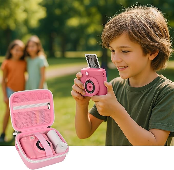 Kids Instant Print Camera Case with 3 Rolls Prints Paper Compatible with ESOXOFFORE for Dylanto for DUDUDRAGON for GKTZ for ETIKEZ for Dafotil for Careenoah Toddler Digital Cameras(Bear design)