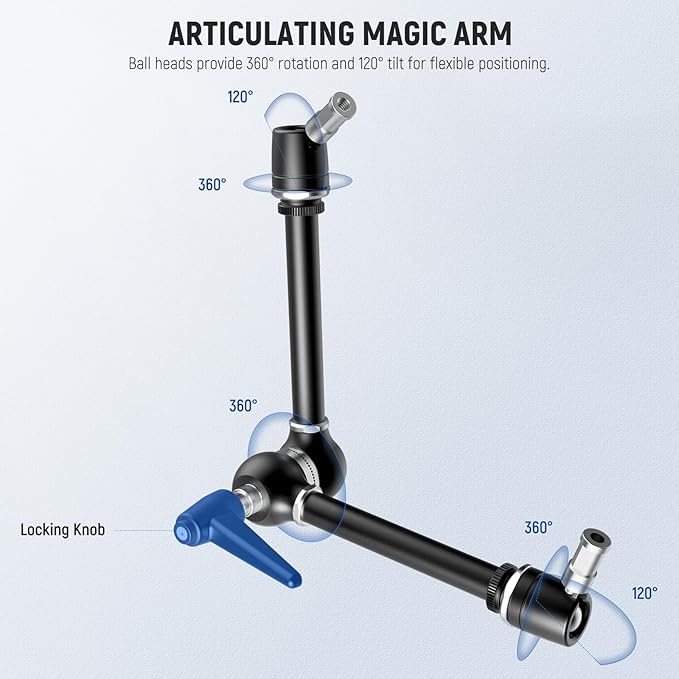 NEEWER 21" Magic Arm Camera Mount with Super Clamp, Overhead Desk Mount with 360° Dual Ball Head, 1/4" 3/8" 5/8" Stud Adapter for PA073 PA074 Phone Cage Rig DSLR Camera Monitor Video Light, UA018