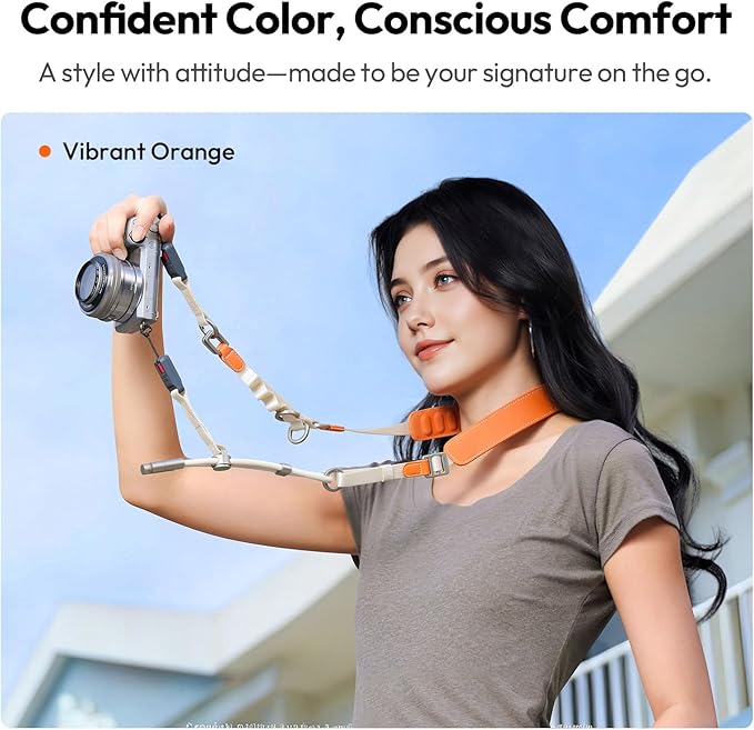 ULANZI YF01 Camera Strap with USB C Cable, 3-in-1 Modular Quick Release Neck Shoulder Wrist Strap 71.9inch Length Adjustment, Multi-Use Convertible Crossbody Sling for DSLR Mirrorless Phone(Orange)