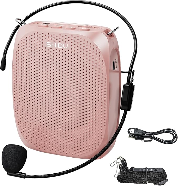 SHIDU Voice Amplifier Teachers,Megaphone Speaker Portable PA System with Microphone Headset(Work of 12hours) Supports MP3 Format Audio for Tour Guides Coaches Yoga Fitness Instructors