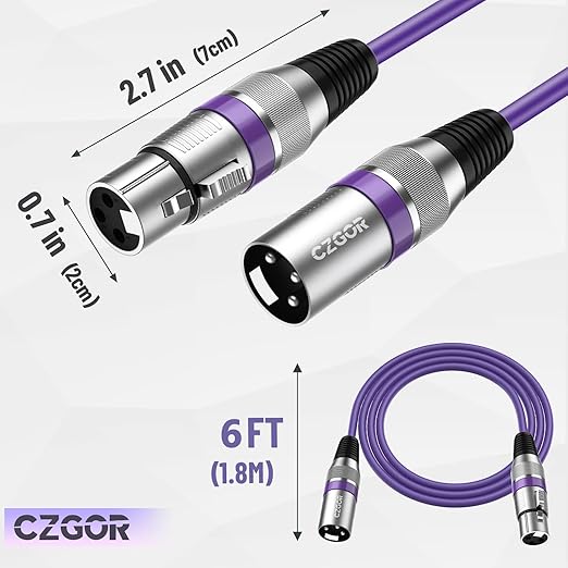 XLR Cables 6 ft, 6 Pack 3-Pin XLR Male to Female Microphone Cable, Compatible with Microphones, Mic Mixer, Speakers and More, Multi-Color 6 Feet