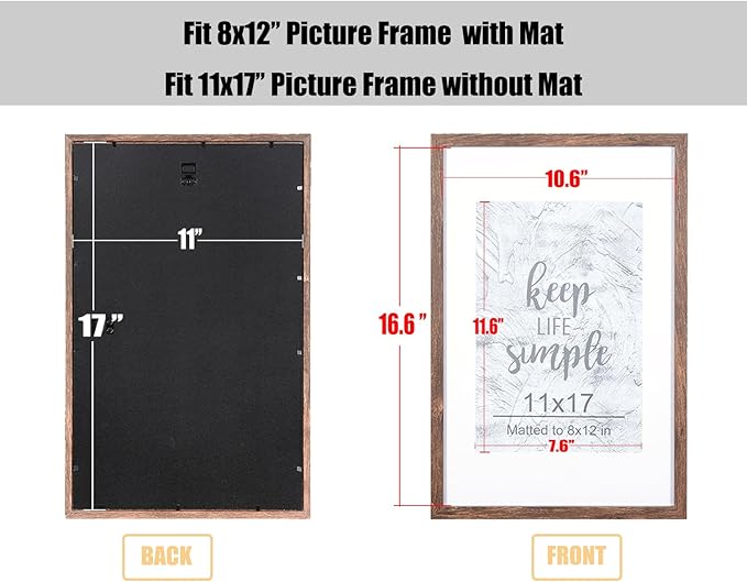 kennethan 11x17 Picture Frame Rottern Brown Set of 5, Wooden Poster Frame for Wall Mounting Display for Home, Office,Gallery,Holiday with Photos, Posters, Puzzles