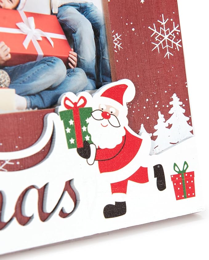 kennethan Christmas Red Frame 4x6 Picture Frame with Christmas Santa Decoration 1 Pack Wooden Frame with Glass can Display 4x6 Picture on the Table