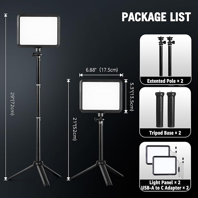 2-Pack Portable Photography Lighting Kit, Arsoer 8" 2800K-6500K Dimmable Studio Lights with Tripod, USB Powered Video Light for Photography/Zoom/Video Conference/Live Streaming/YouTube/Tiktok/Ins