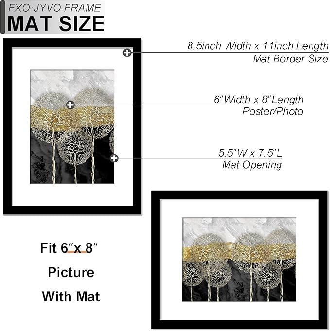 8.5x11 Picture Frame Set of 3, Display Photo 6x8 with Mat or 8.5 x 11 Without Mat, Light Weight and High Transparent 8.5 by 11 Frame for Wall - 3 Pack/Black/8.5"x11"