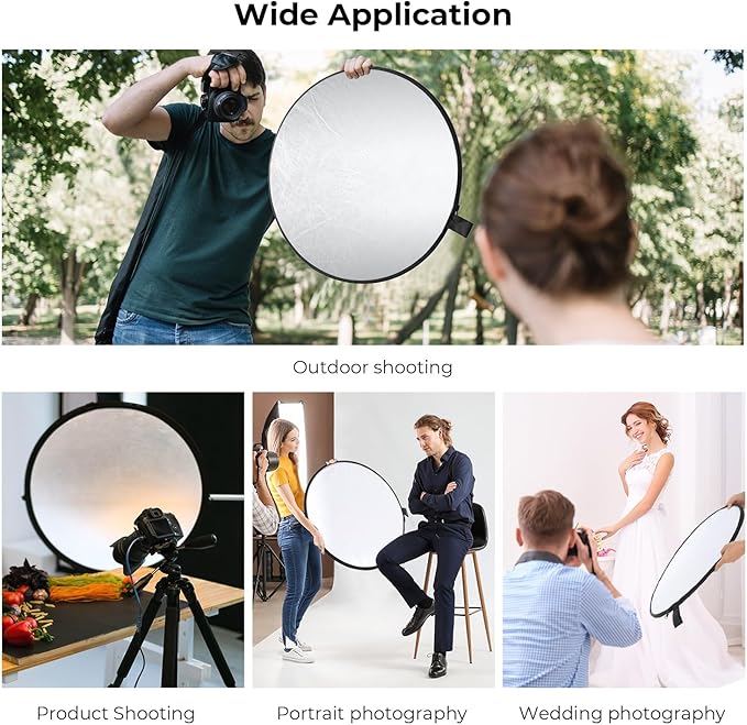 K&F CONCEPT 5-in-1 Light Reflector 32"(80cm) Photography Diffuser Collapsible Portable for Studio and Outdoor Lighting Gold Silver White Black Translucent