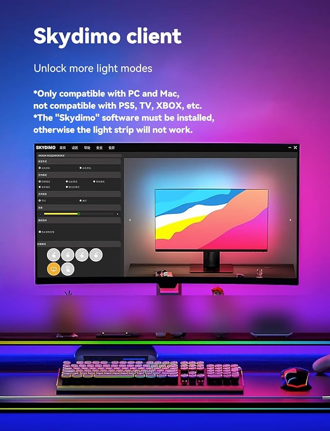 Monitor LED Backlights for PC & Mac, LED Strip Light Sync with Screen Color/Music, Computer Light Bar Behind Screen, LEDs for Desk Gaming, USB Port,Software Control, G100 (4-Side 24inch)