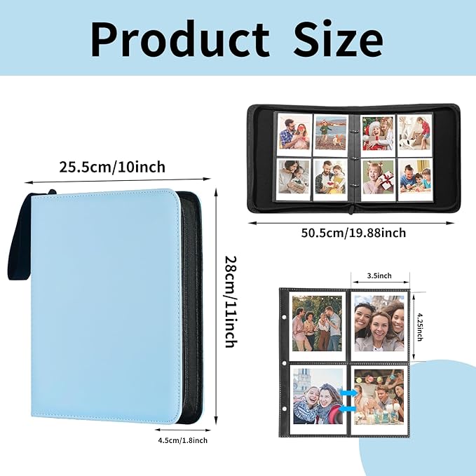 Polaroid Photo Album Book with 240 Pockets 3.5x4.25 Inch Pictures Fits for Polaroid i-Type, 600, SX-70，Go instant photos and Fujifilm Instax Wide Square Photos (Pastel Blue)