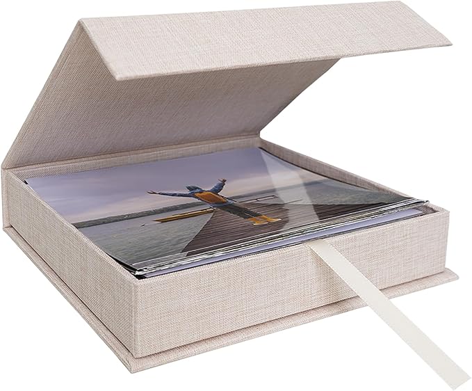 Cherrich 5x7 Photo Storage Box, Premium Linen Memory Box for Photos, Pictures, Certificates, Scrapbooking Supplies & Jewelry - Portable, Stackable Organizer for Home, Crafters & Collectors
